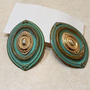 Green Vintage Oxidize Post Earrings